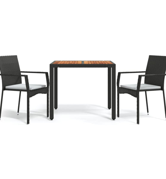 3-tlg. Garten-Essgruppe mit Kissen Schwarz Poly Rattan