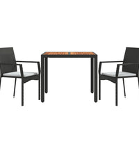 3-tlg. Garten-Essgruppe mit Kissen Schwarz Poly Rattan