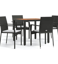 5-tlg. Garten-Essgruppe mit Kissen Schwarz Poly Rattan