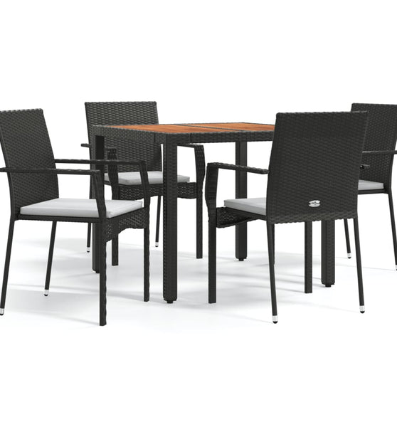 5-tlg. Garten-Essgruppe mit Kissen Schwarz Poly Rattan