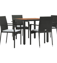 5-tlg. Garten-Essgruppe mit Kissen Schwarz Poly Rattan