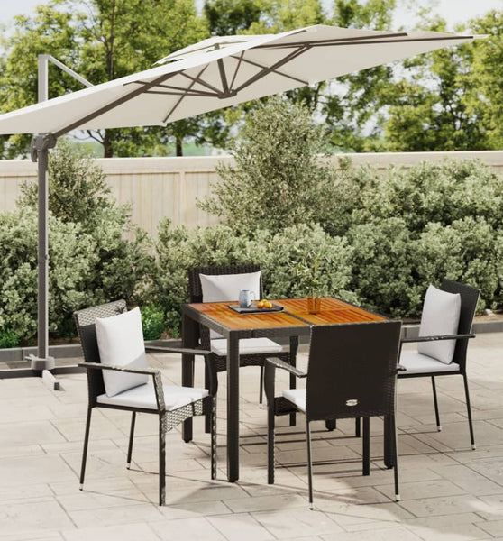 5-tlg. Garten-Essgruppe mit Kissen Schwarz Poly Rattan