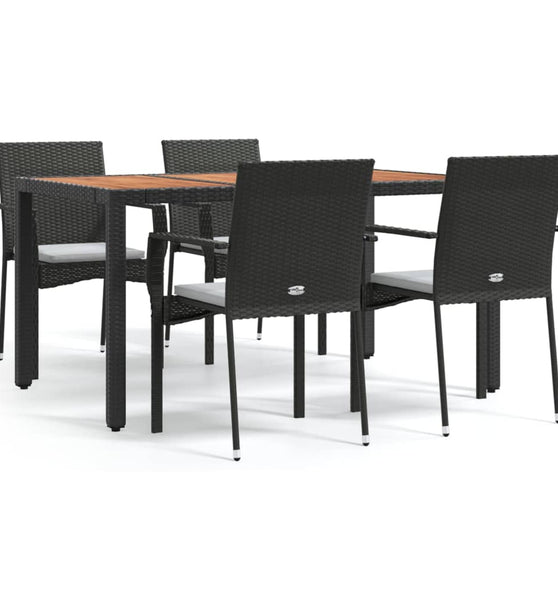 5-tlg. Garten-Essgruppe mit Kissen Schwarz Poly Rattan