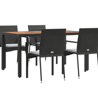5-tlg. Garten-Essgruppe mit Kissen Schwarz Poly Rattan