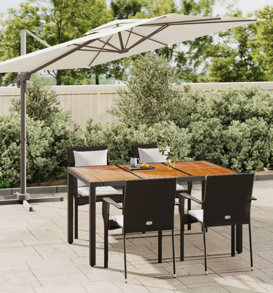 5-tlg. Garten-Essgruppe mit Kissen Schwarz Poly Rattan