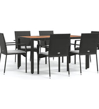 7-tlg. Garten-Essgruppe mit Kissen Schwarz Poly Rattan