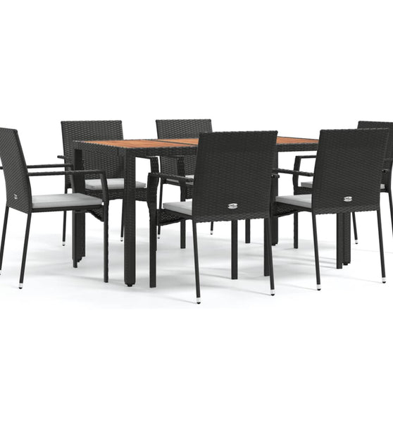 7-tlg. Garten-Essgruppe mit Kissen Schwarz Poly Rattan