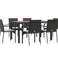 7-tlg. Garten-Essgruppe mit Kissen Schwarz Poly Rattan