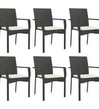7-tlg. Garten-Essgruppe mit Kissen Schwarz Poly Rattan