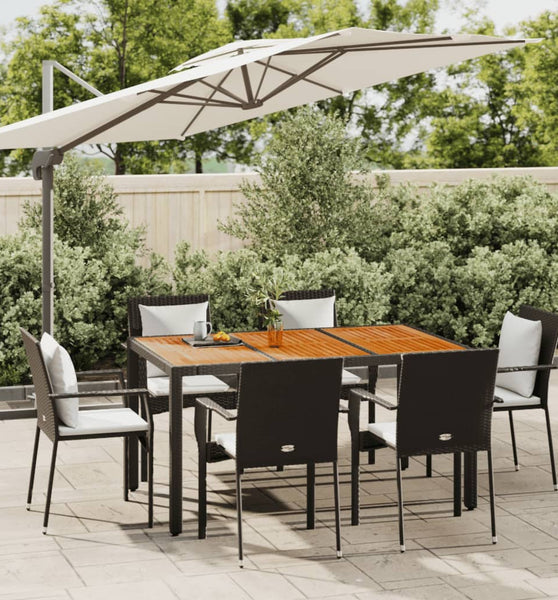 7-tlg. Garten-Essgruppe mit Kissen Schwarz Poly Rattan