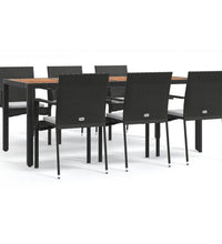 7-tlg. Garten-Essgruppe mit Kissen Schwarz Poly Rattan