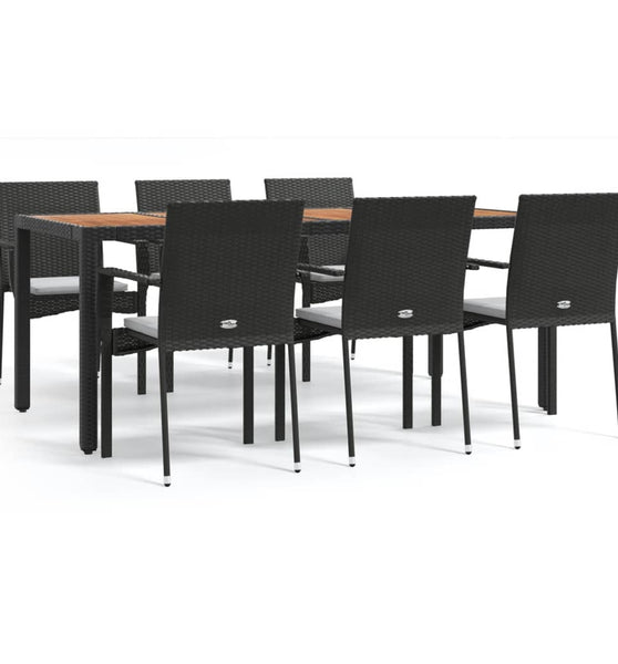 7-tlg. Garten-Essgruppe mit Kissen Schwarz Poly Rattan