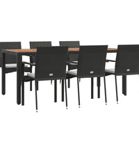 7-tlg. Garten-Essgruppe mit Kissen Schwarz Poly Rattan