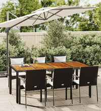 7-tlg. Garten-Essgruppe mit Kissen Schwarz Poly Rattan