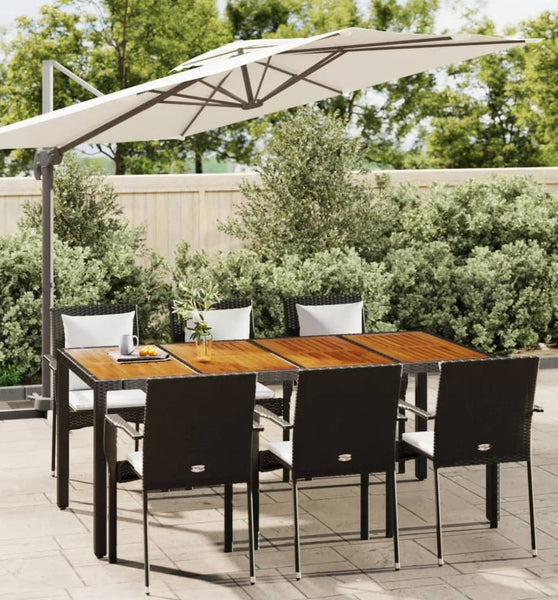 7-tlg. Garten-Essgruppe mit Kissen Schwarz Poly Rattan