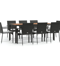 9-tlg. Garten-Essgruppe mit Kissen Schwarz Poly Rattan
