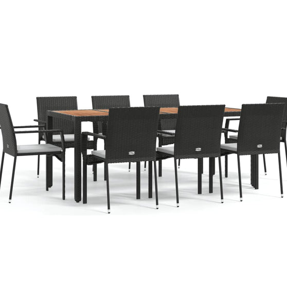 9-tlg. Garten-Essgruppe mit Kissen Schwarz Poly Rattan