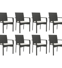 9-tlg. Garten-Essgruppe mit Kissen Schwarz Poly Rattan