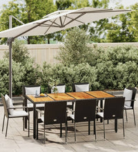 9-tlg. Garten-Essgruppe mit Kissen Schwarz Poly Rattan