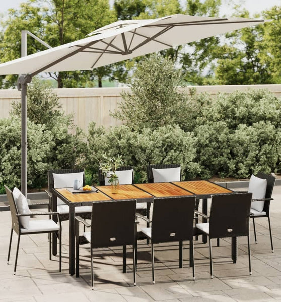 9-tlg. Garten-Essgruppe mit Kissen Schwarz Poly Rattan