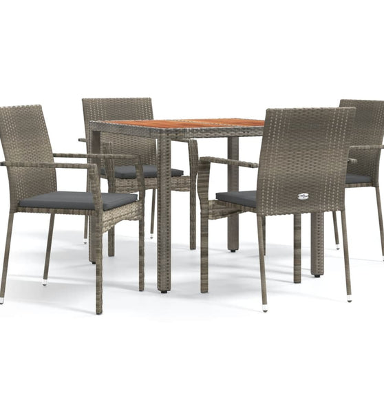 5-tlg. Garten-Essgruppe mit Kissen Grau Poly Rattan