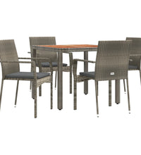 5-tlg. Garten-Essgruppe mit Kissen Grau Poly Rattan