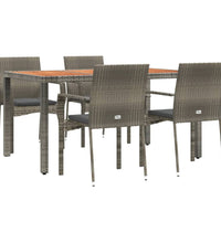5-tlg. Garten-Essgruppe mit Kissen Grau Poly Rattan