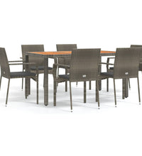 7-tlg. Garten-Essgruppe mit Kissen Grau Poly Rattan