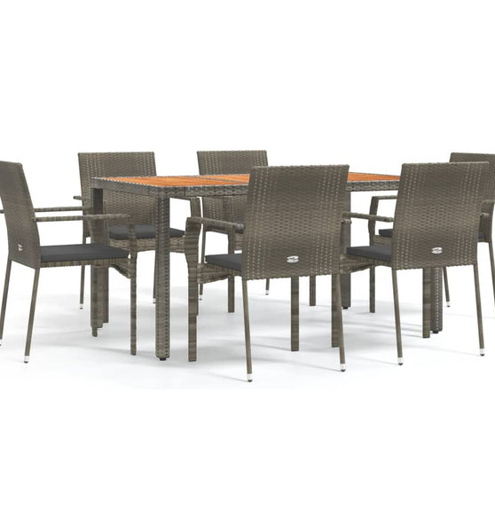 7-tlg. Garten-Essgruppe mit Kissen Grau Poly Rattan