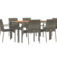 7-tlg. Garten-Essgruppe mit Kissen Grau Poly Rattan