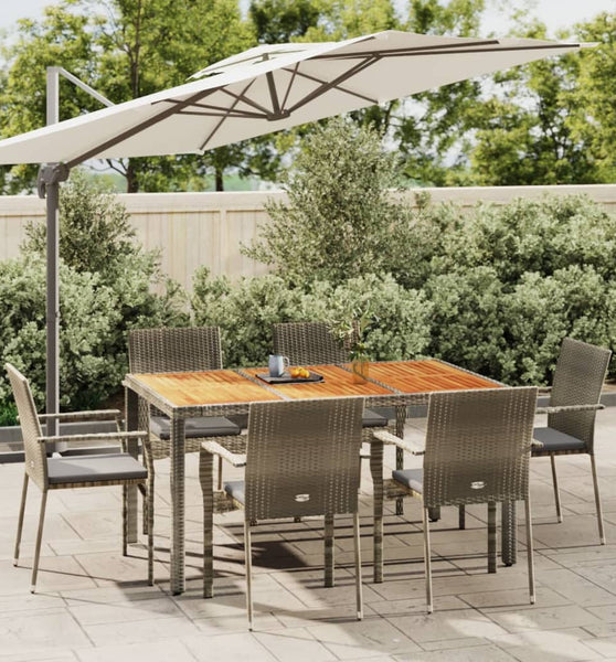 7-tlg. Garten-Essgruppe mit Kissen Grau Poly Rattan