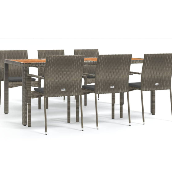 7-tlg. Garten-Essgruppe mit Kissen Grau Poly Rattan