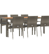 7-tlg. Garten-Essgruppe mit Kissen Grau Poly Rattan