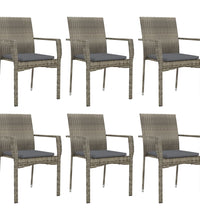 7-tlg. Garten-Essgruppe mit Kissen Grau Poly Rattan