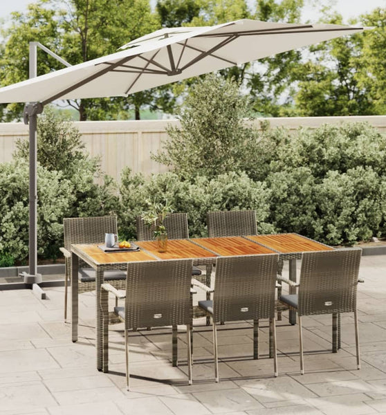 7-tlg. Garten-Essgruppe mit Kissen Grau Poly Rattan