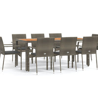9-tlg. Garten-Essgruppe mit Kissen Grau Poly Rattan