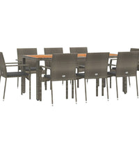 9-tlg. Garten-Essgruppe mit Kissen Grau Poly Rattan