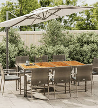 9-tlg. Garten-Essgruppe mit Kissen Grau Poly Rattan