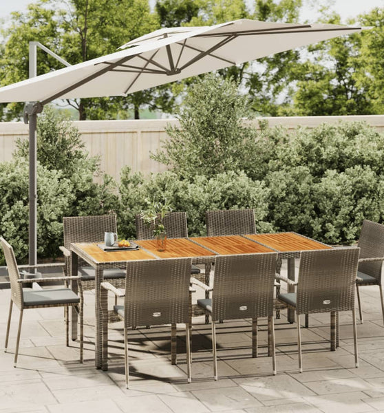 9-tlg. Garten-Essgruppe mit Kissen Grau Poly Rattan