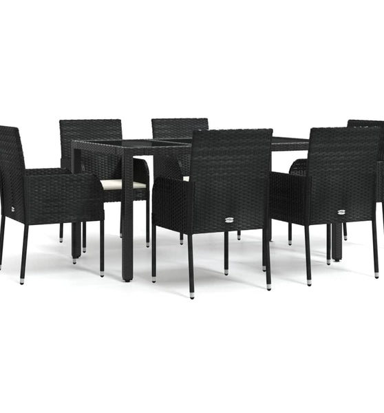 7-tlg. Garten-Essgruppe mit Kissen Schwarz Poly Rattan