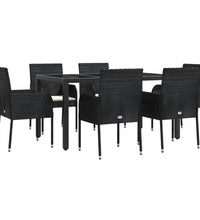 7-tlg. Garten-Essgruppe mit Kissen Schwarz Poly Rattan
