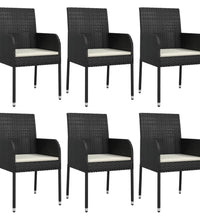 7-tlg. Garten-Essgruppe mit Kissen Schwarz Poly Rattan