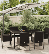 7-tlg. Garten-Essgruppe mit Kissen Schwarz Poly Rattan