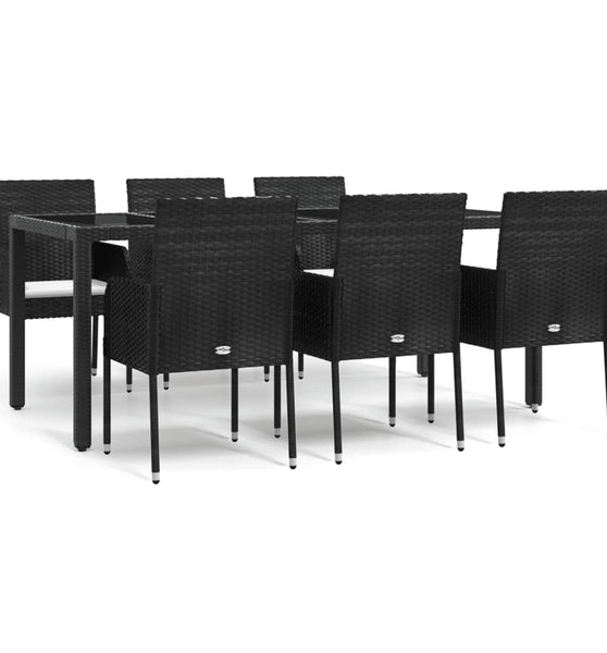 7-tlg. Garten-Essgruppe mit Kissen Schwarz Poly Rattan