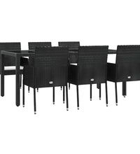 7-tlg. Garten-Essgruppe mit Kissen Schwarz Poly Rattan