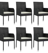 7-tlg. Garten-Essgruppe mit Kissen Schwarz Poly Rattan