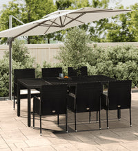 7-tlg. Garten-Essgruppe mit Kissen Schwarz Poly Rattan