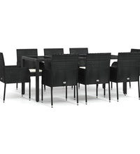 9-tlg. Garten-Essgruppe mit Kissen Schwarz Poly Rattan