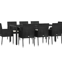 9-tlg. Garten-Essgruppe mit Kissen Schwarz Poly Rattan