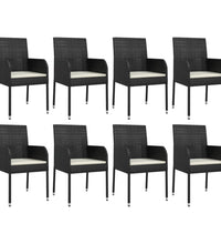 9-tlg. Garten-Essgruppe mit Kissen Schwarz Poly Rattan